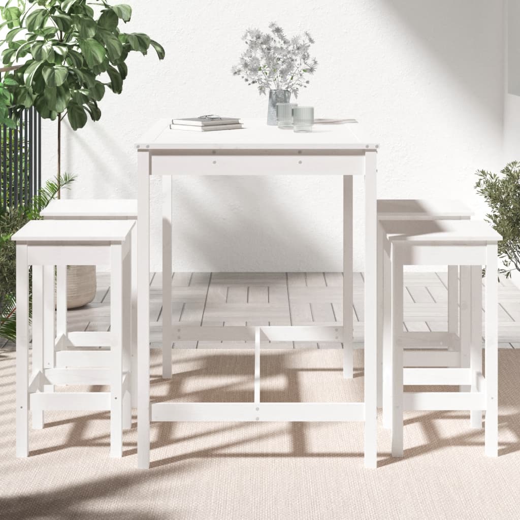 Ensemble de bar de jardin 5 pièces en pin massif blanc