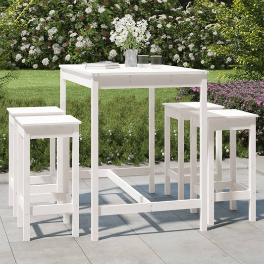 Ensemble de bar de jardin 5 pièces en pin massif blanc