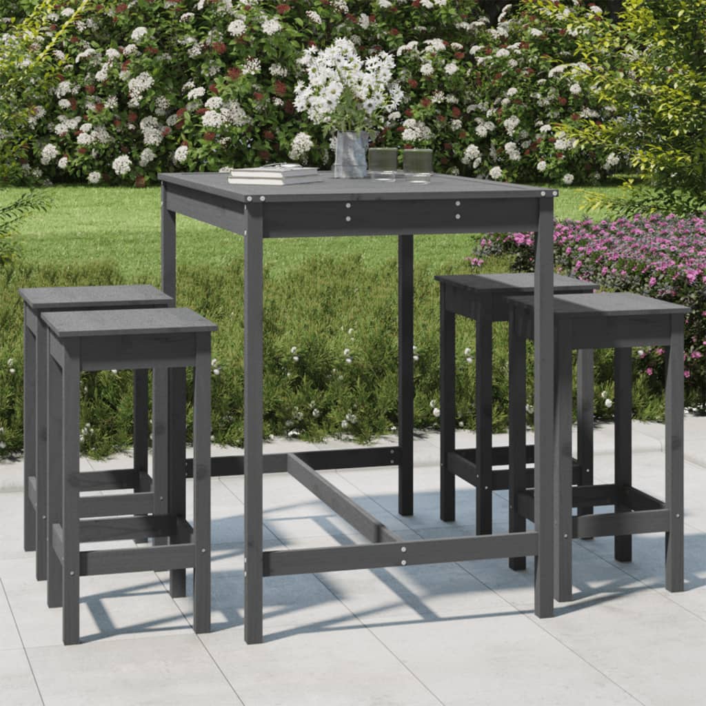 5-tlg. Gartenbar-Set Grau Massivholz Kiefer