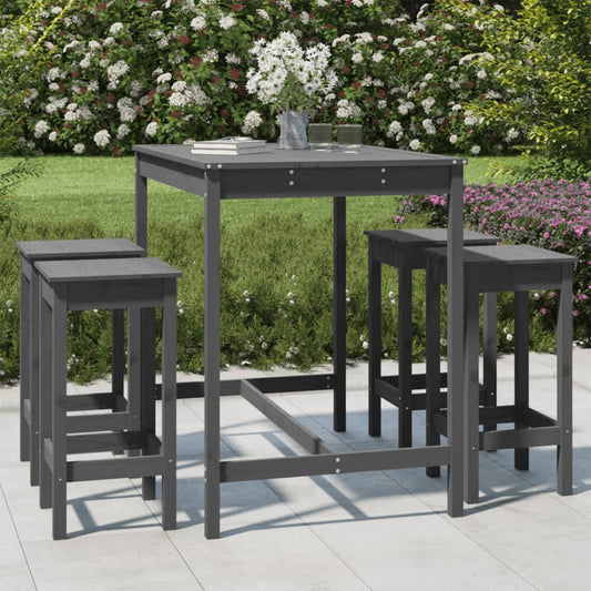 5-tlg. Gartenbar-Set Grau Massivholz Kiefer