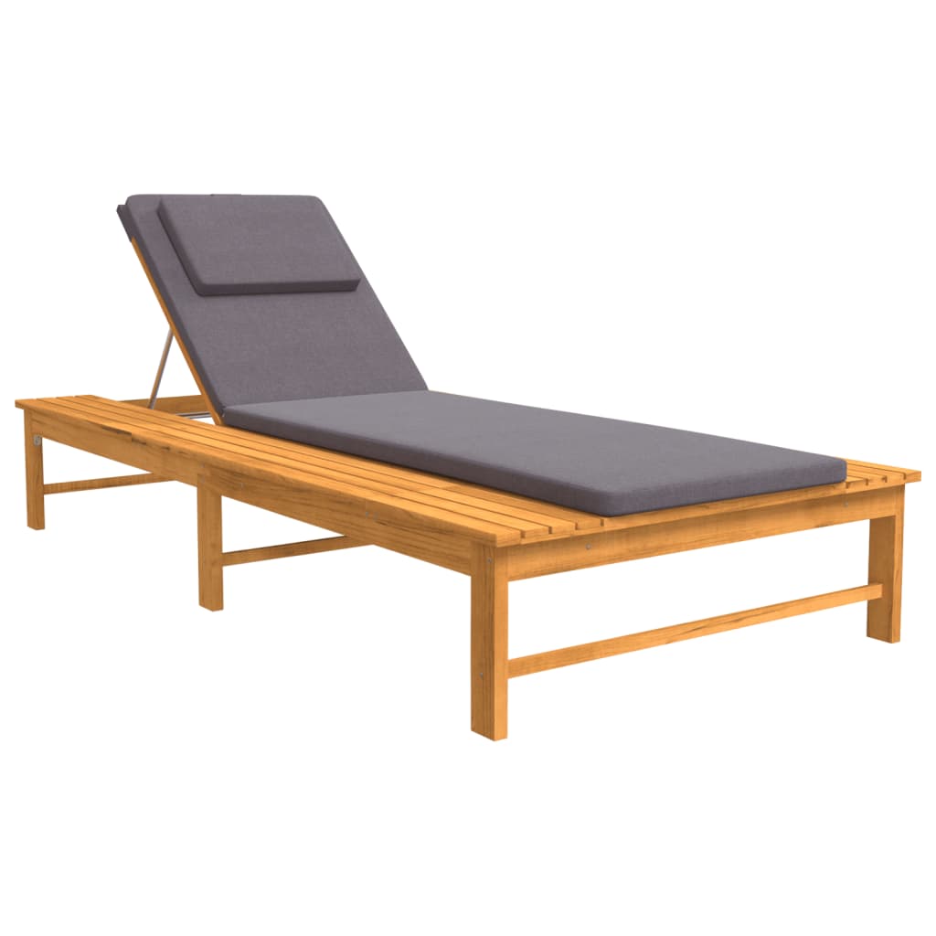 Bain de soleil avec coussin gris foncé et coussin en bois d'acacia massif