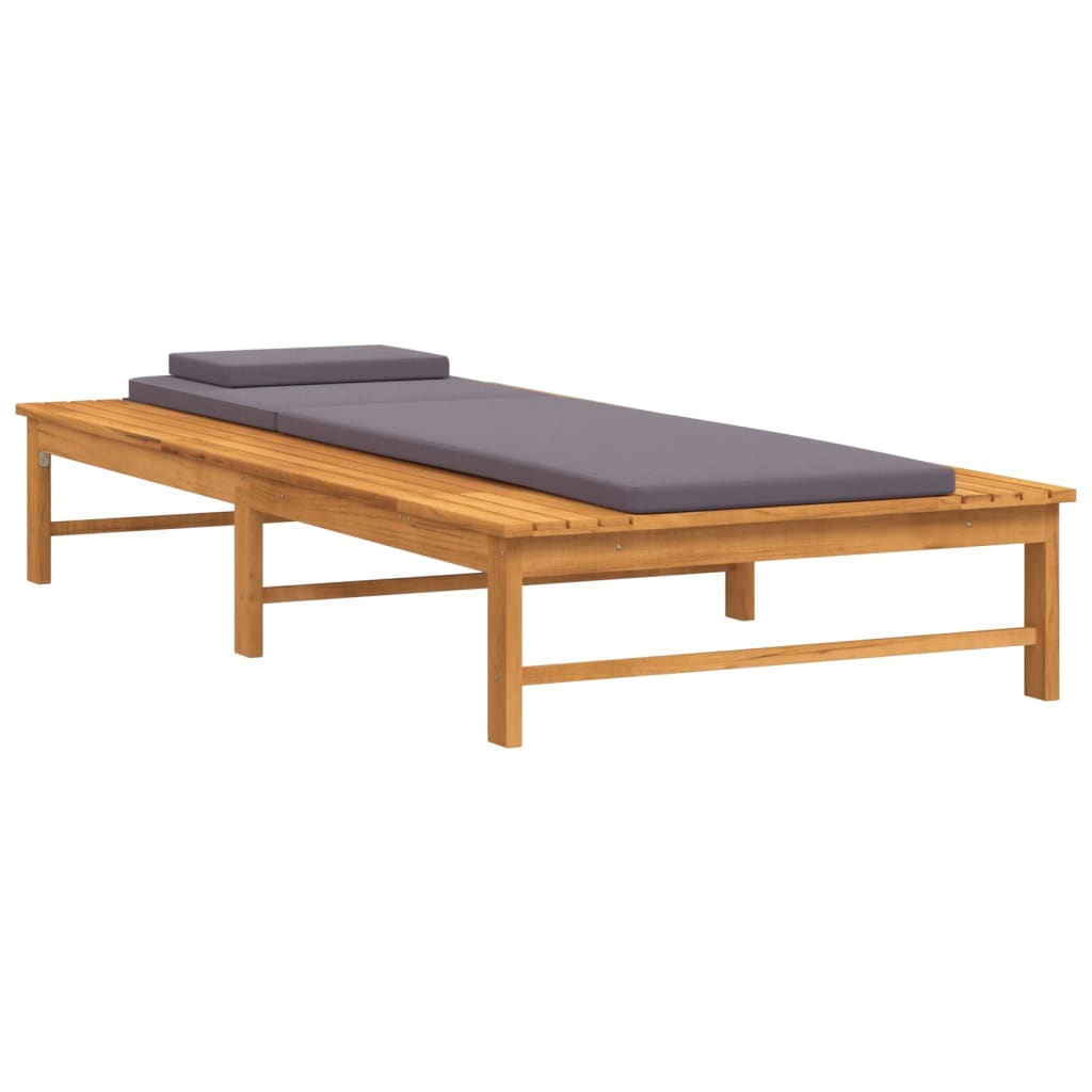 Bain de soleil avec coussin gris foncé et coussin en bois d'acacia massif