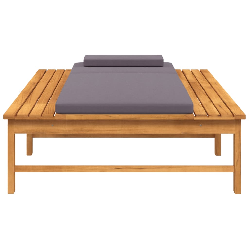 Bain de soleil avec coussin gris foncé et coussin en bois d'acacia massif