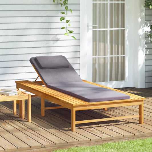 Bain de soleil avec coussin gris foncé et coussin en bois d'acacia massif