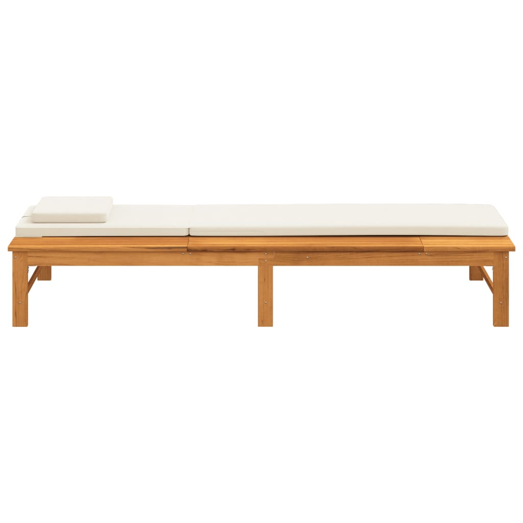 Bain de soleil avec coussin blanc crème et coussin en bois d'acacia massif