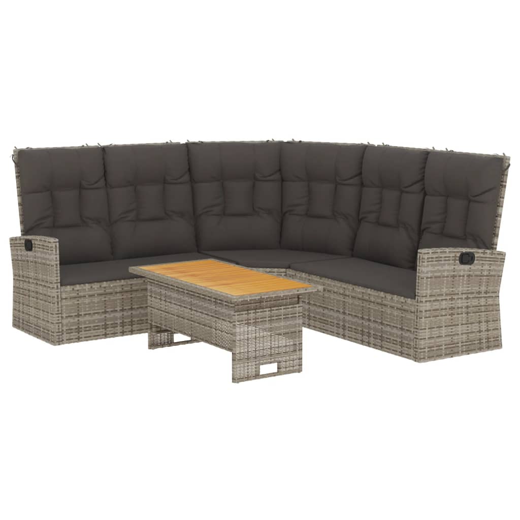 2-tlg. Garten-Lounge-Set mit Kissen Grau Poly Rattan