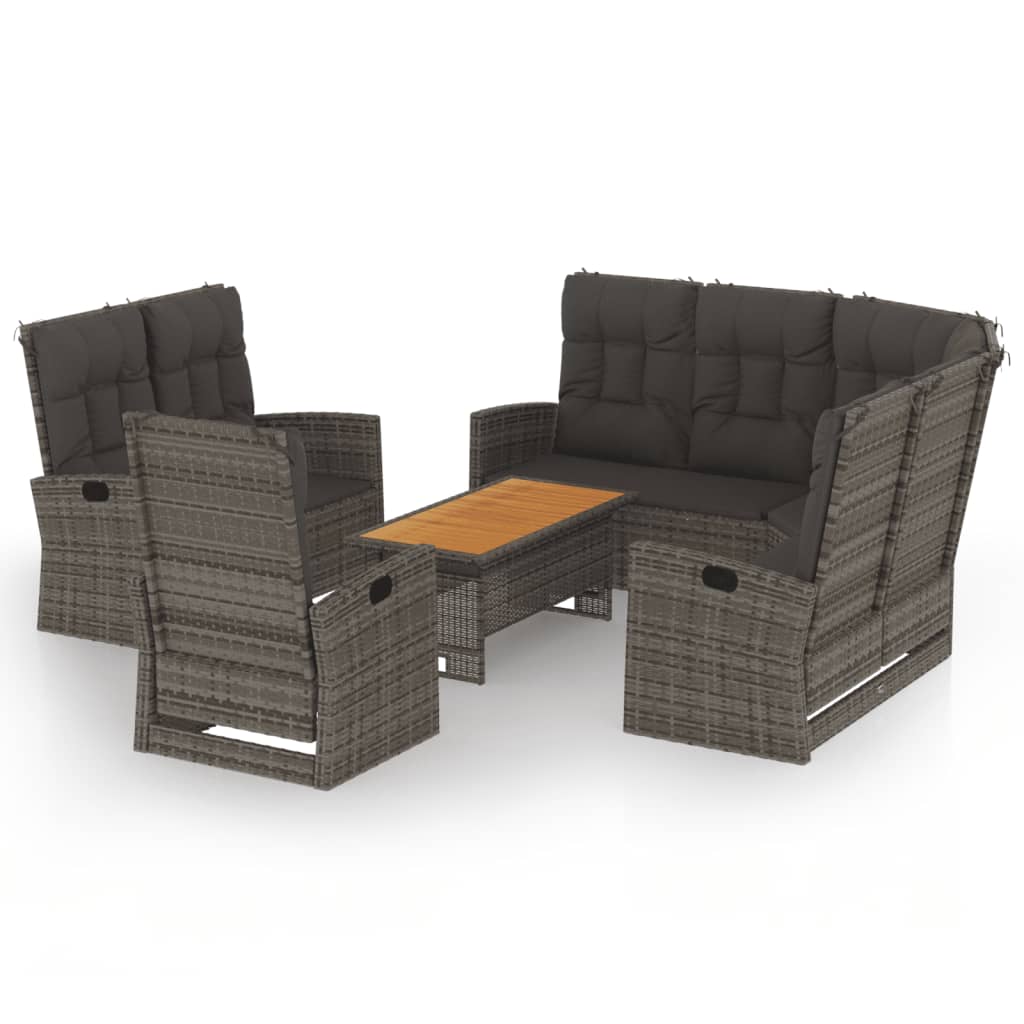 4-tlg. Garten-Lounge-Set mit Kissen Grau Poly Rattan