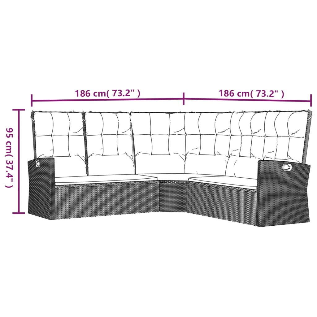 4-tlg. Garten-Lounge-Set mit Kissen Grau Poly Rattan