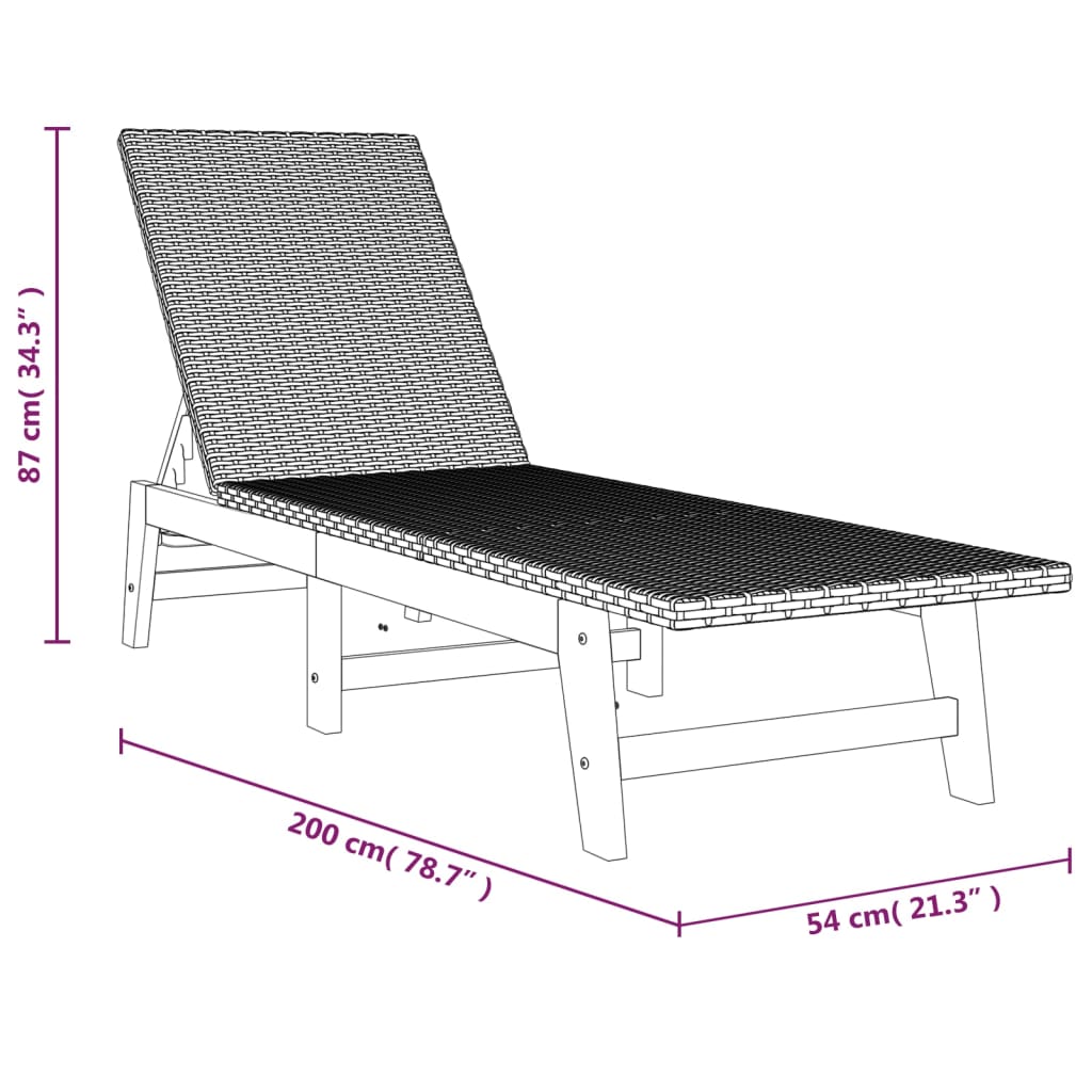 Chaise longue avec coussin en polyrotin et bois d'acacia massif