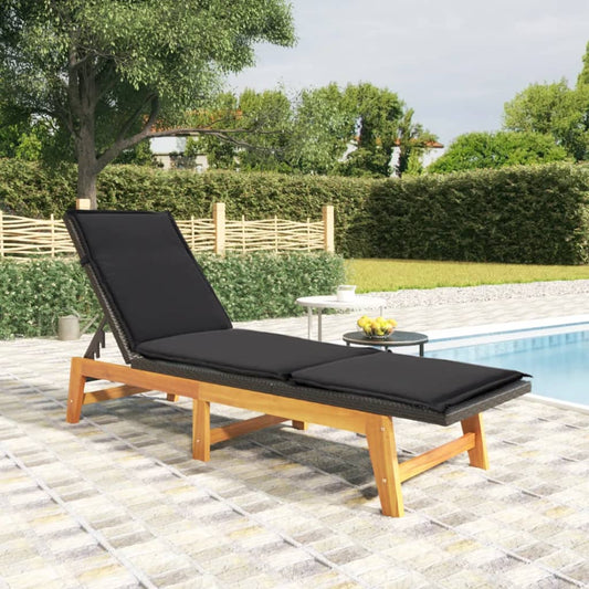 Chaise longue avec coussin en polyrotin et bois d'acacia massif
