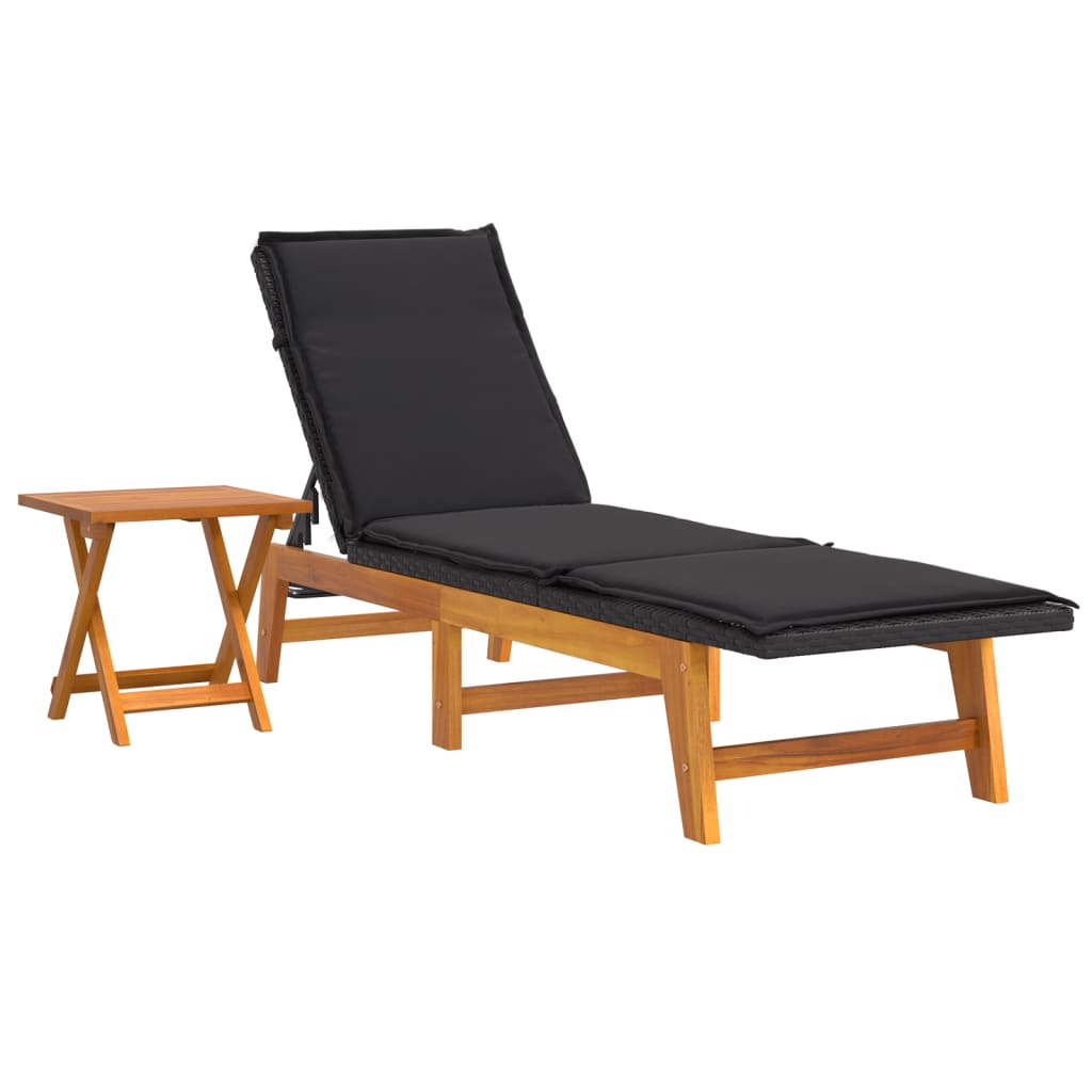 Chaise longue avec table en résine tressée et bois d'acacia massif