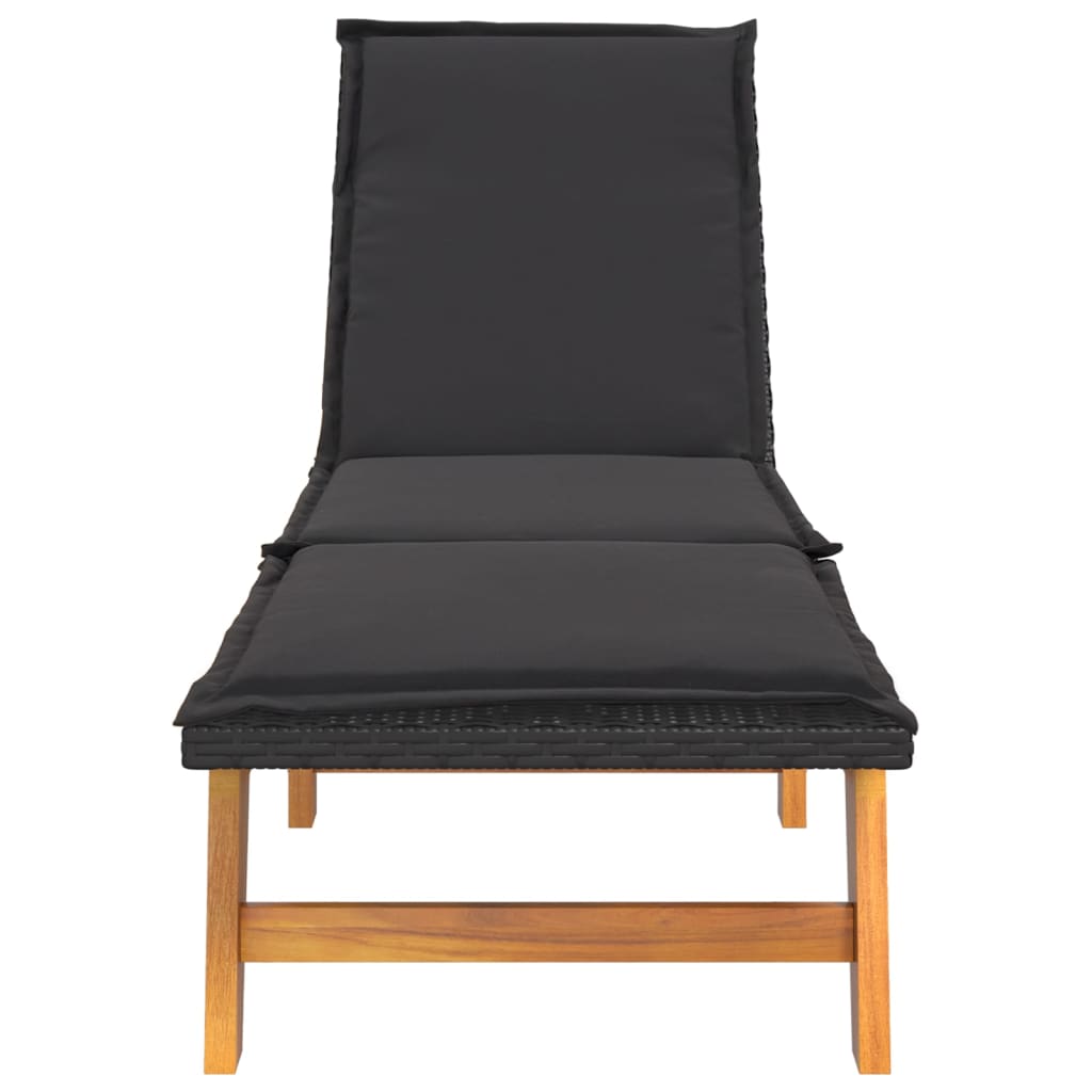 Chaise longue avec table en résine tressée et bois d'acacia massif