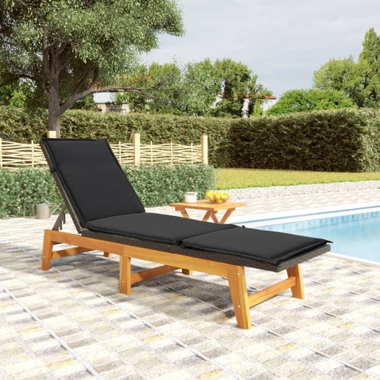 Chaise longue avec table en résine tressée et bois d'acacia massif