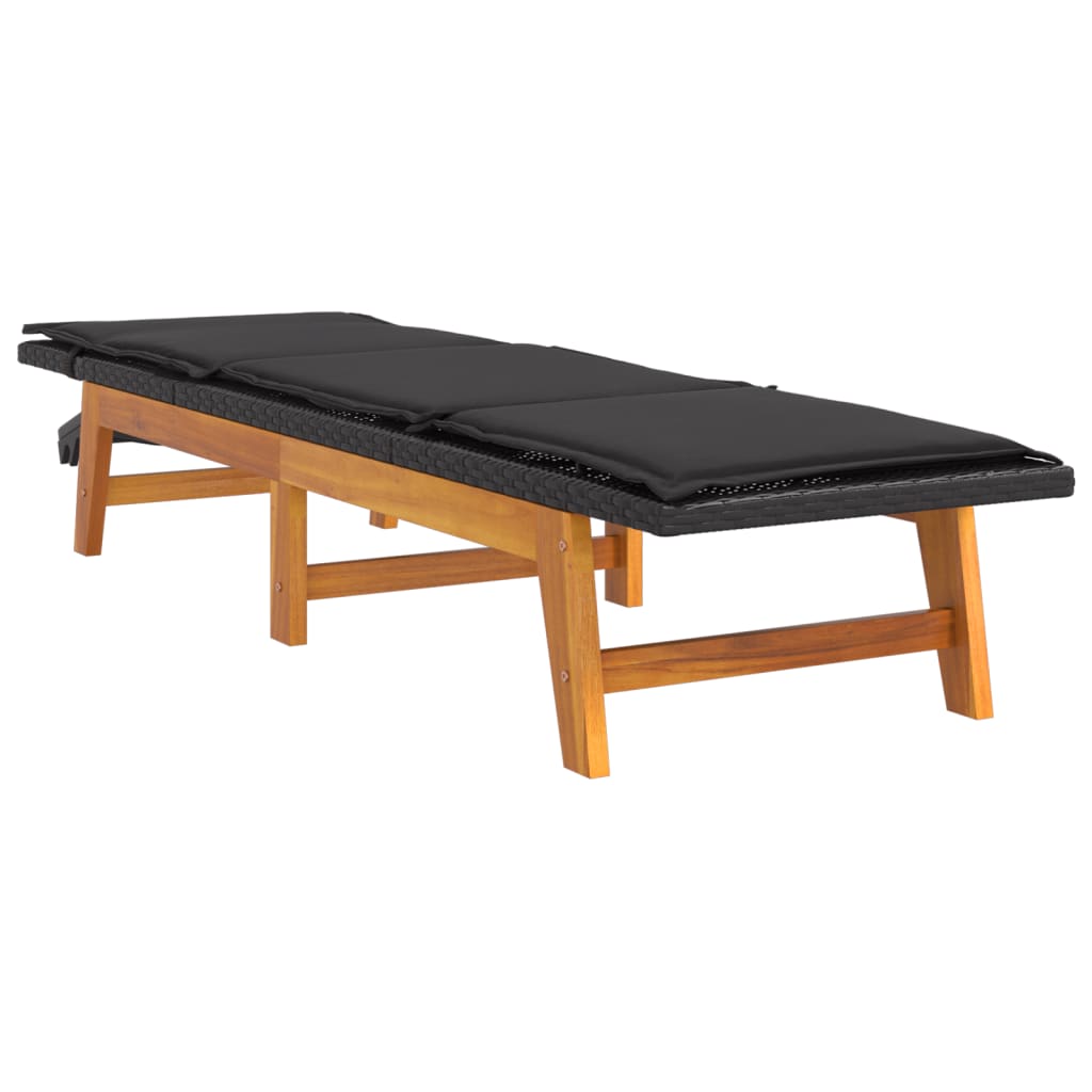 Chaises longues avec coussins, lot de 2, en résine tressée et bois d'acacia massif