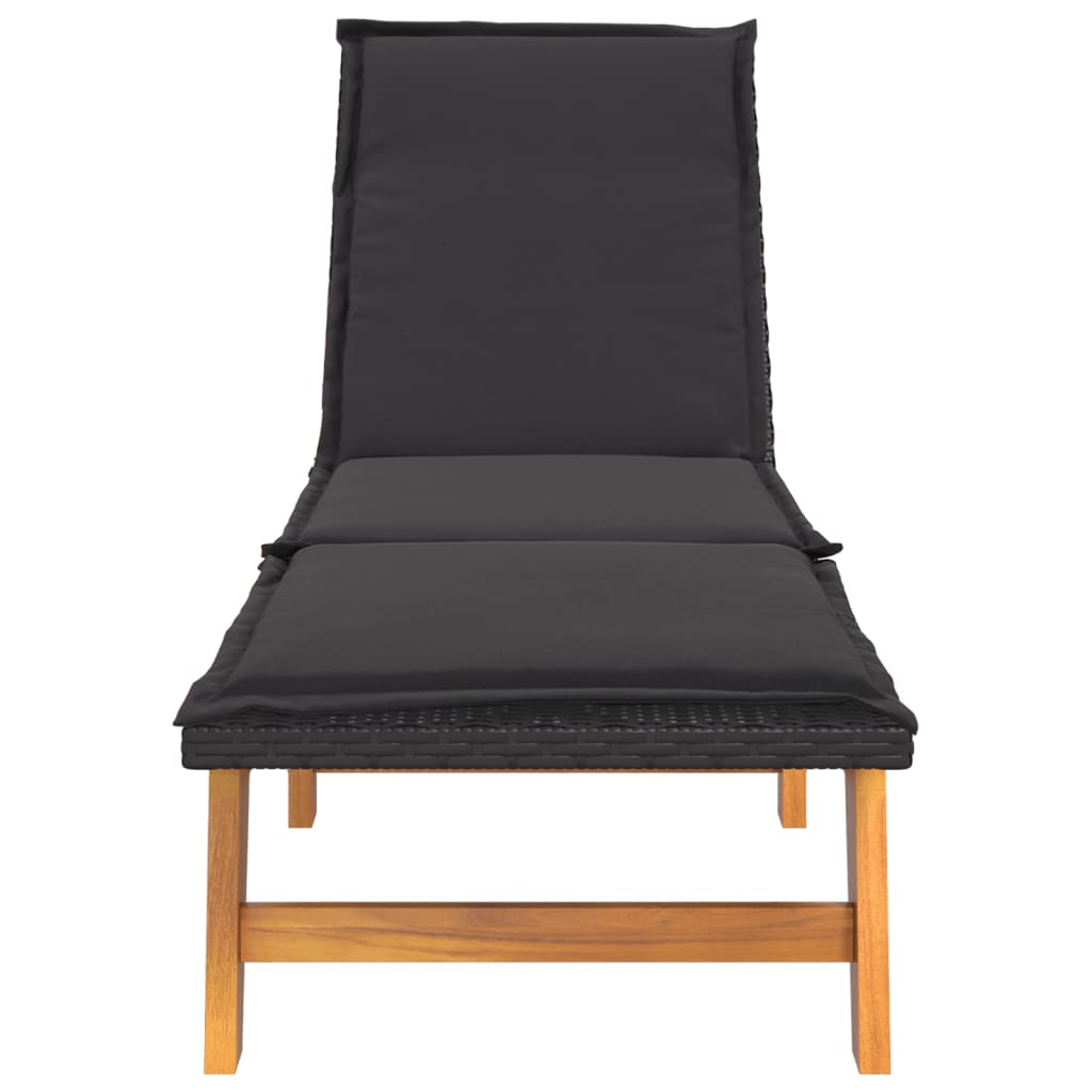 Chaises longues avec coussins, lot de 2, en résine tressée et bois d'acacia massif