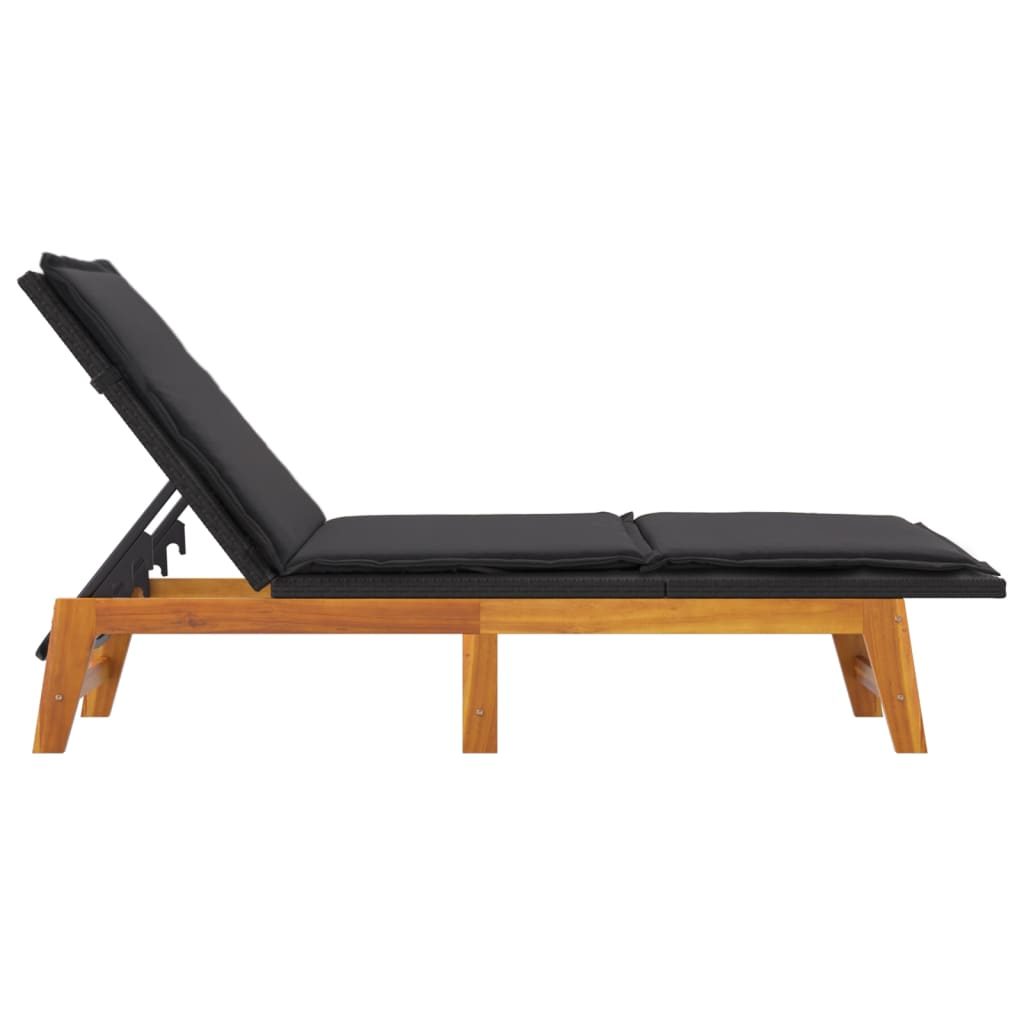 Chaises longues avec coussins, lot de 2, en résine tressée et bois d'acacia massif