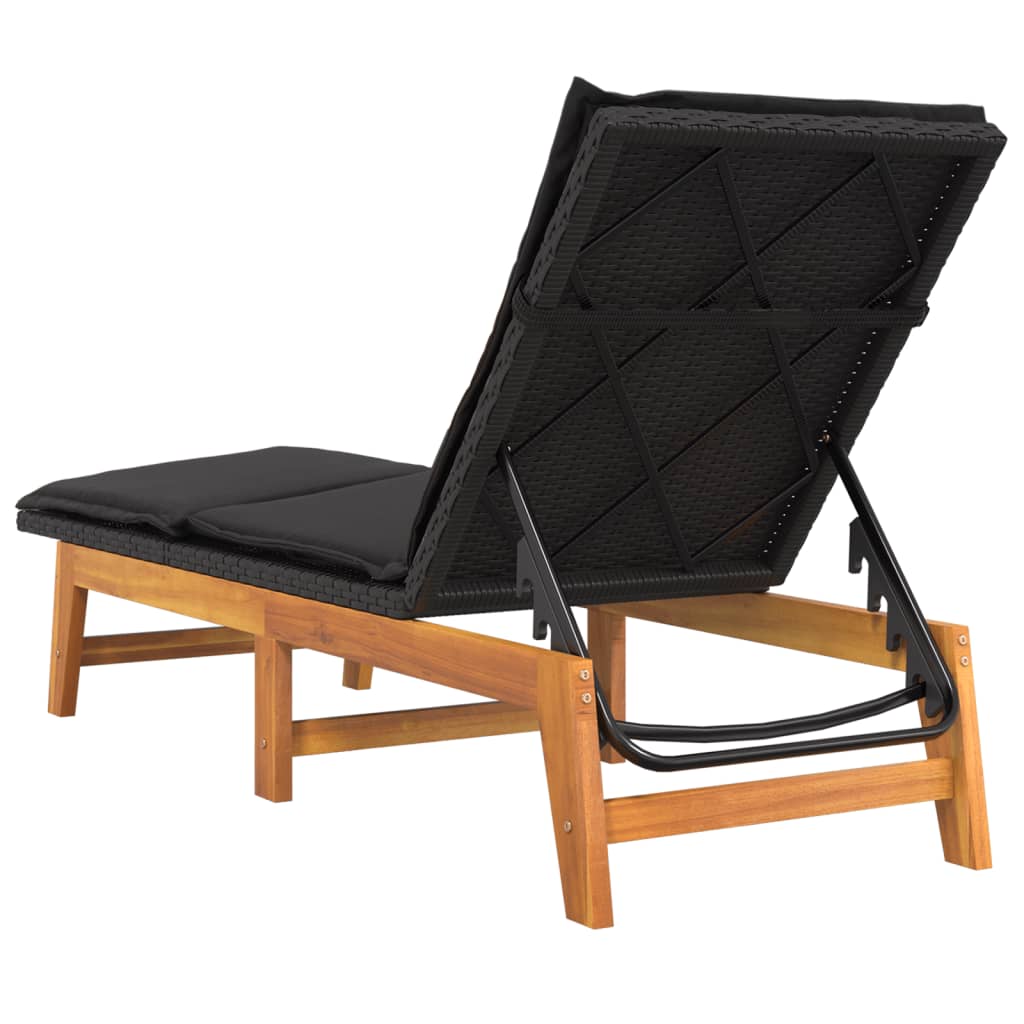 Chaises longues avec coussins, lot de 2, en résine tressée et bois d'acacia massif
