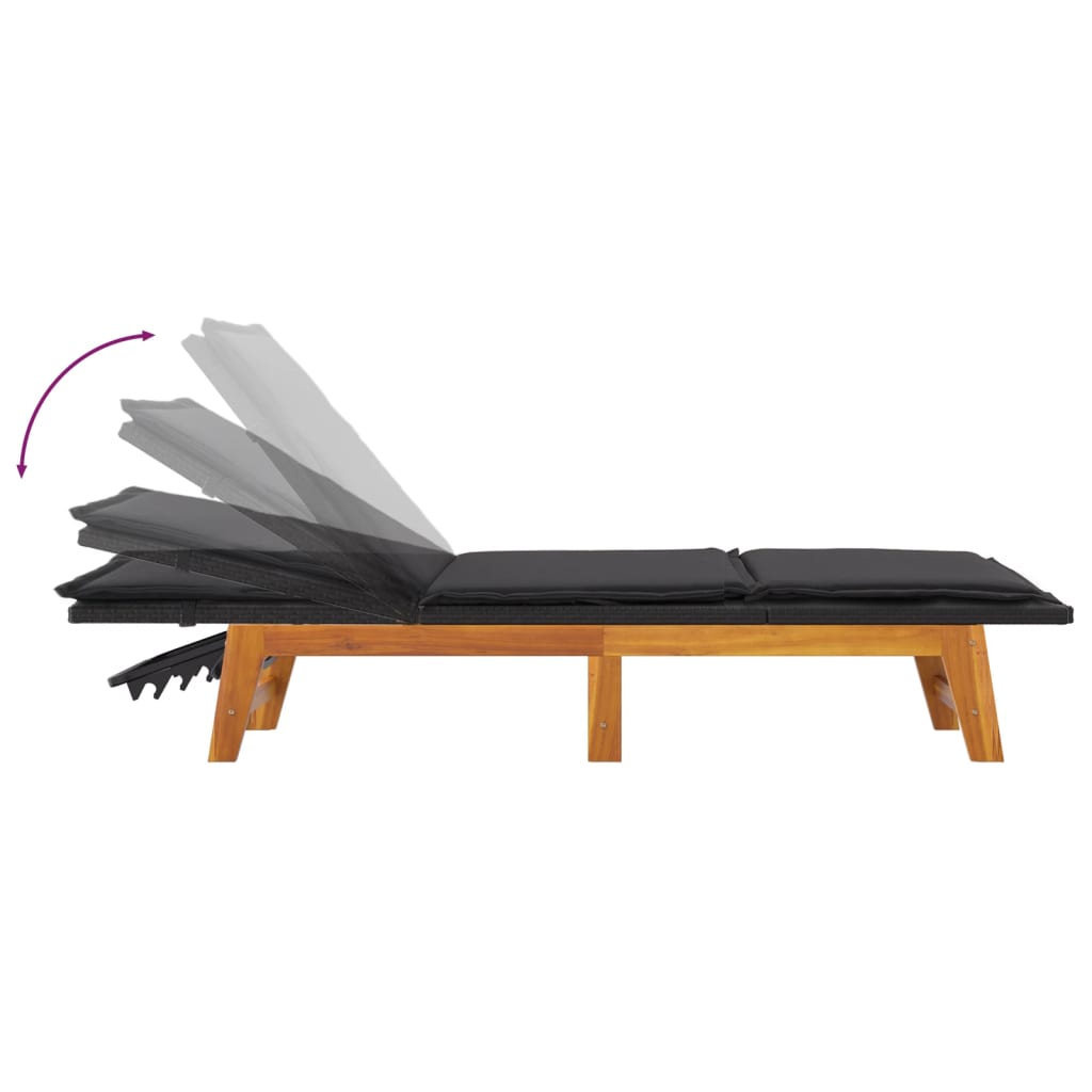 Chaises longues avec coussins, lot de 2, en résine tressée et bois d'acacia massif