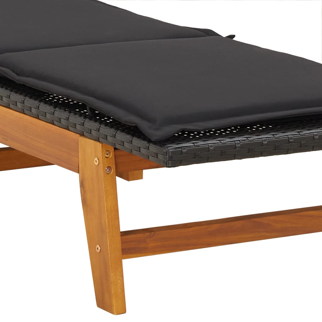 Chaises longues avec coussins, lot de 2, en résine tressée et bois d'acacia massif