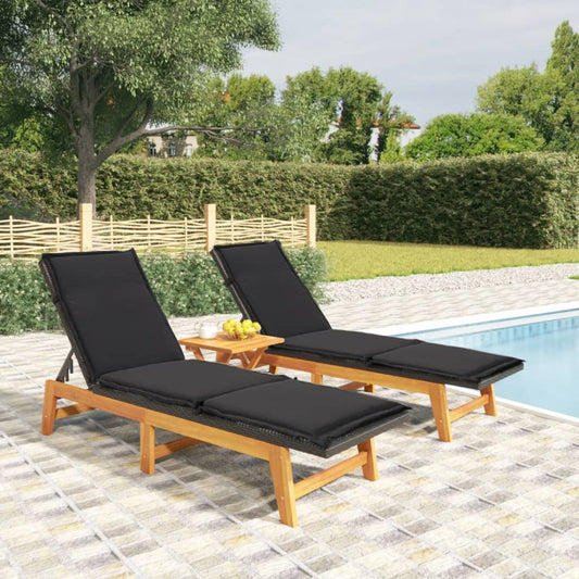 Sun loungers with cushions 2 pcs. Poly rattan solid wood acacia