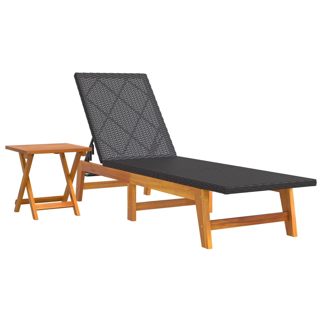 Chaise longue avec table en résine tressée et bois d'acacia massif