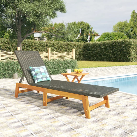 Chaise longue avec table en résine tressée et bois d'acacia massif