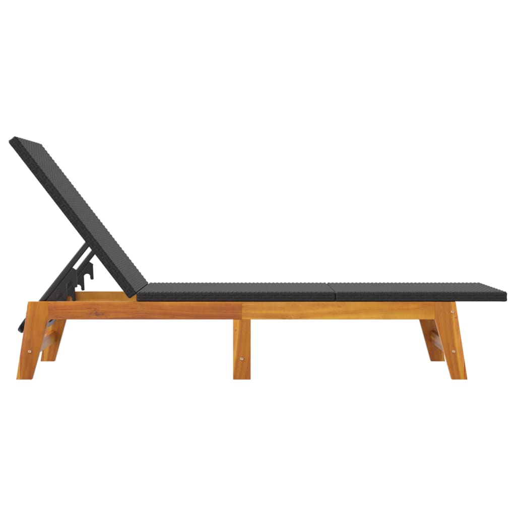 Chaises longues 2 pièces. Noir Marron Résine tressée Bois d'acacia massif