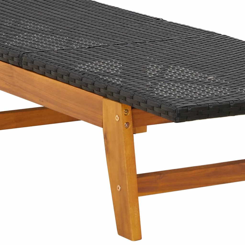 Chaises longues 2 pièces. Noir Marron Résine tressée Bois d'acacia massif