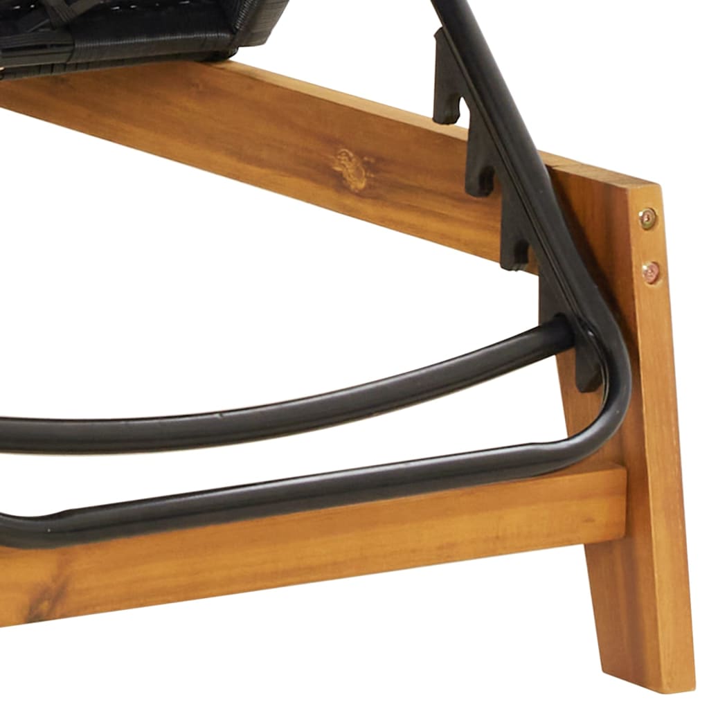 Chaises longues 2 pièces. Noir Marron Résine tressée Bois d'acacia massif