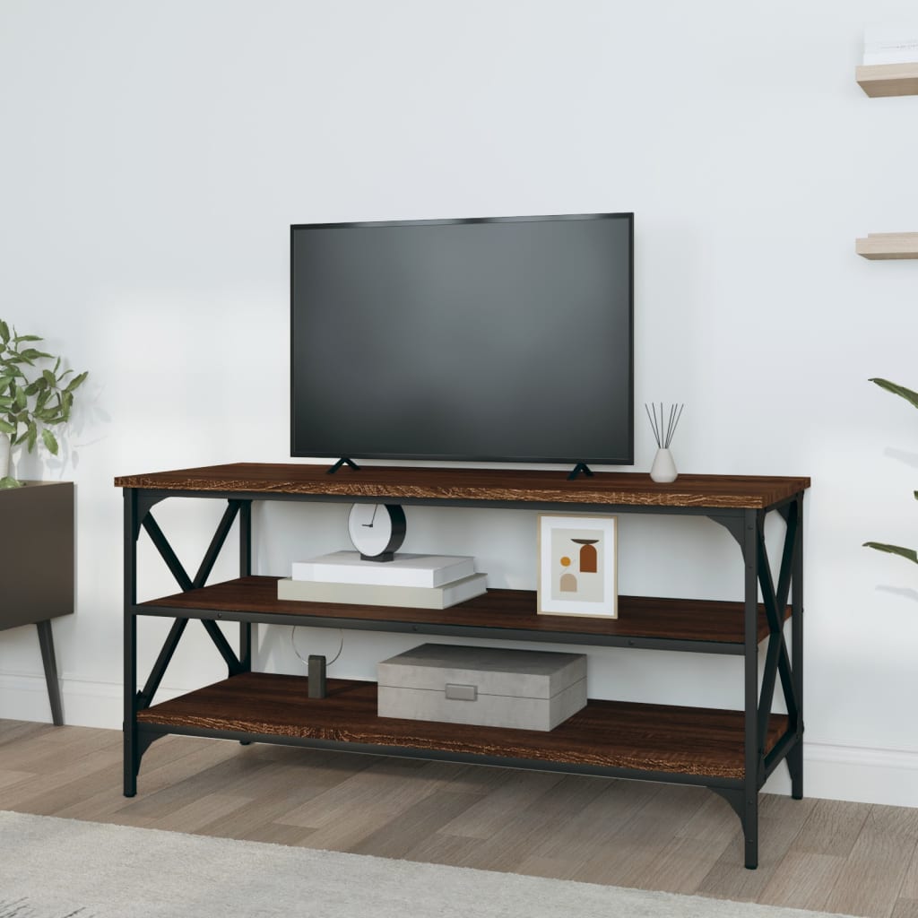 Meuble TV aspect chêne marron 100x40x50 cm matériau bois