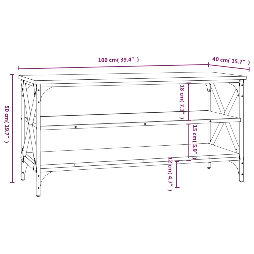 Meuble TV aspect chêne marron 100x40x50 cm matériau bois