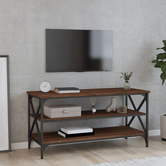 Meuble TV aspect chêne marron 100x40x50 cm matériau bois