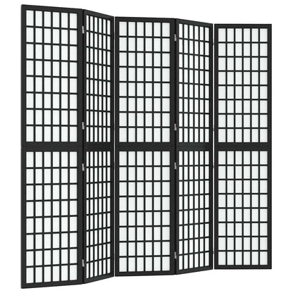5-tlg. Paravent Japanischer Stil Faltbar 200x170 cm Schwarz