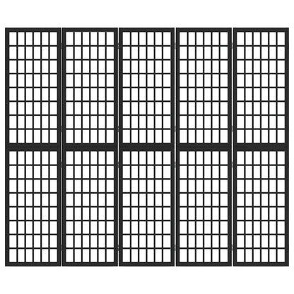 5-tlg. Paravent Japanischer Stil Faltbar 200x170 cm Schwarz