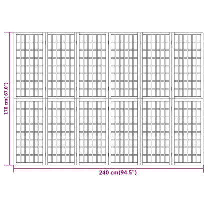 6-tlg. Paravent Japanischer Stil Faltbar 240x170 cm Weiß