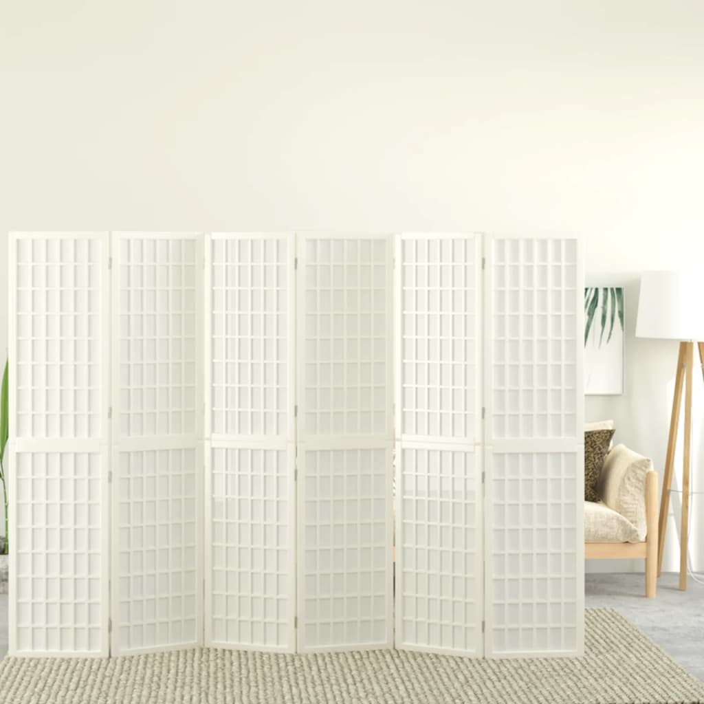 6-tlg. Paravent Japanischer Stil Faltbar 240x170 cm Weiß