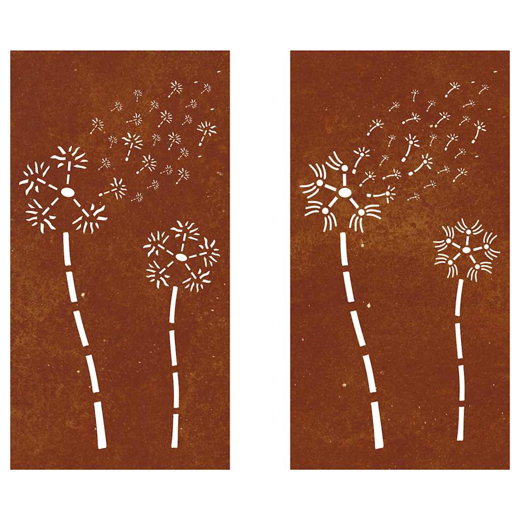2-tlg. Garten-Wanddeko 105x55 cm Cortenstahl Blumen-Design