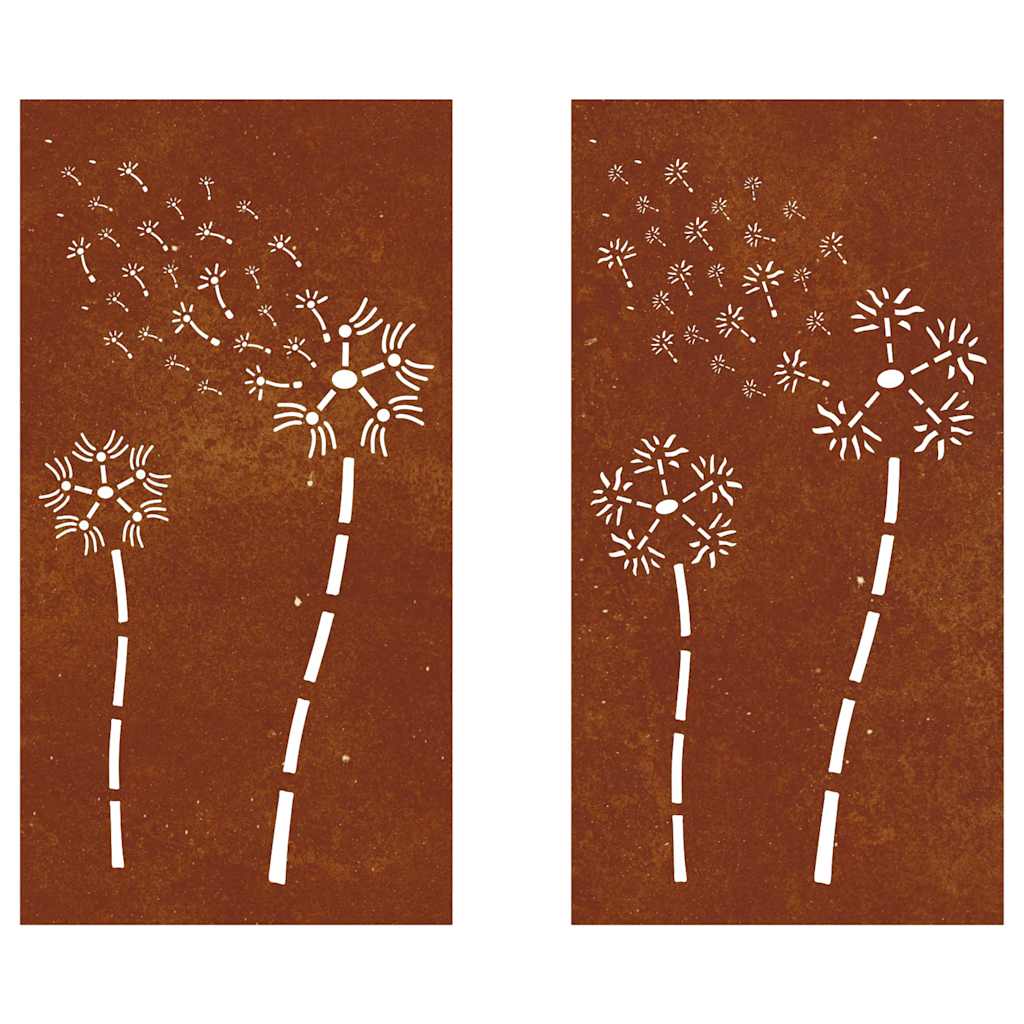 2-tlg. Garten-Wanddeko 105x55 cm Cortenstahl Blumen-Design