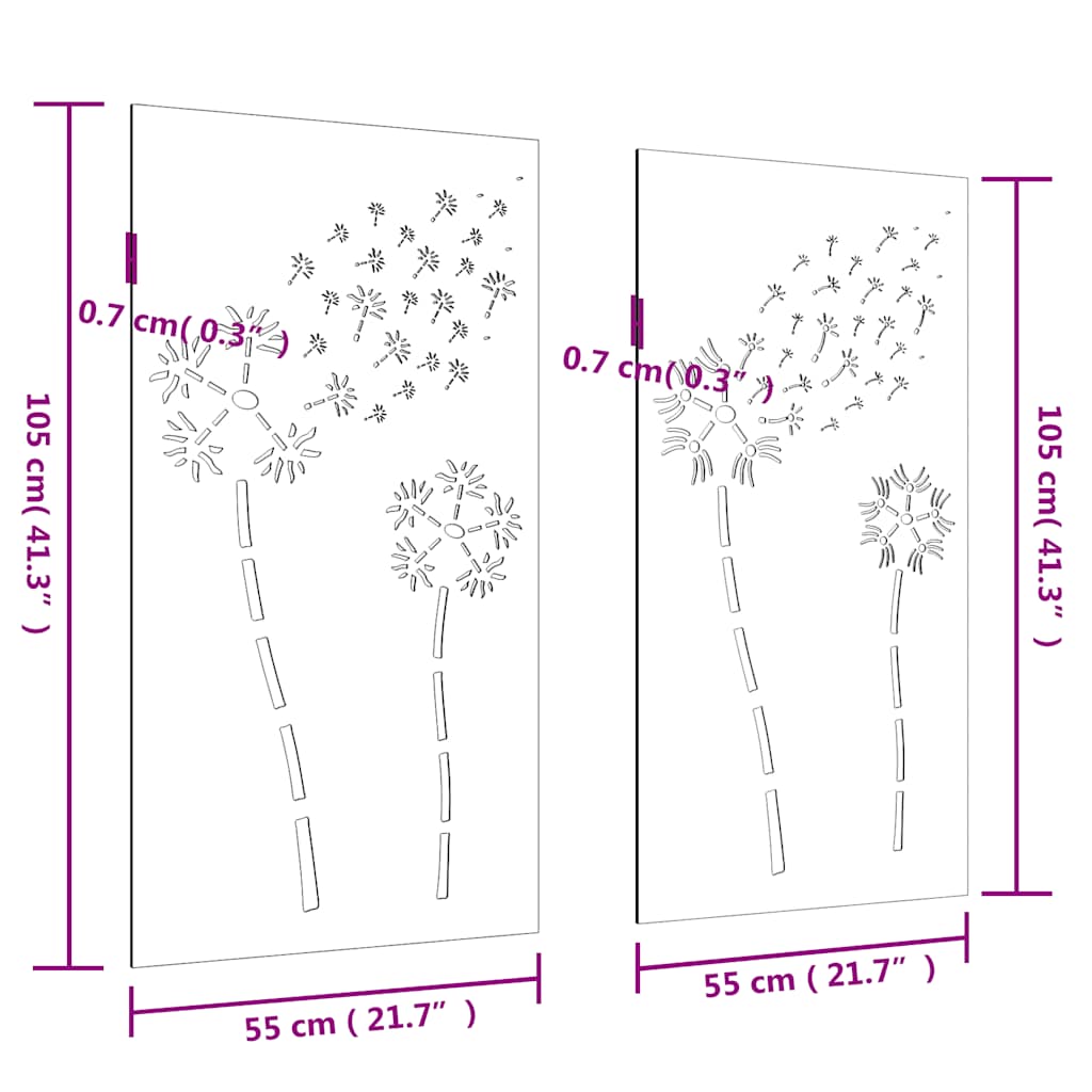 2-tlg. Garten-Wanddeko 105x55 cm Cortenstahl Blumen-Design