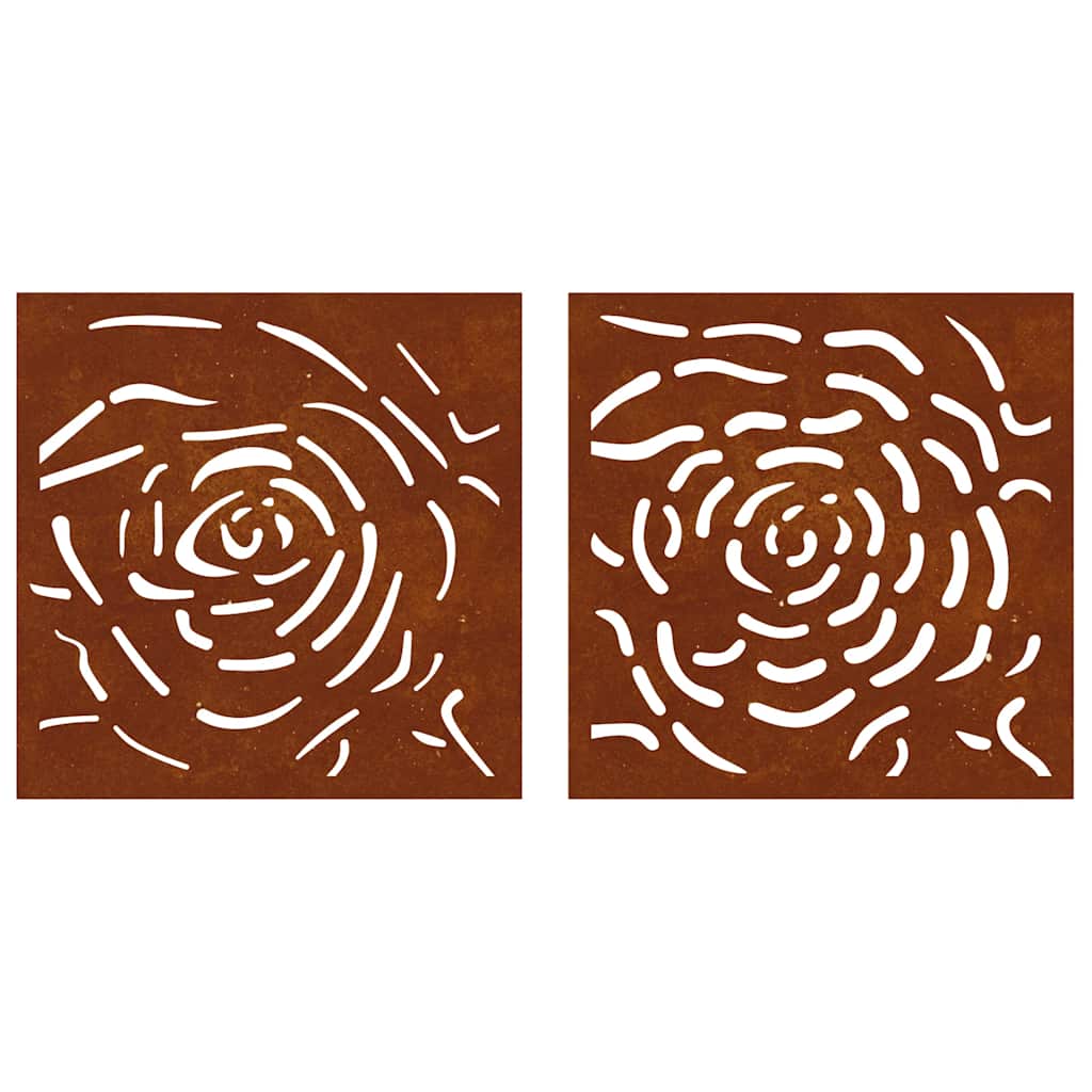 2-tlg. Garten-Wanddeko 55x55 cm Cortenstahl Rosen-Design