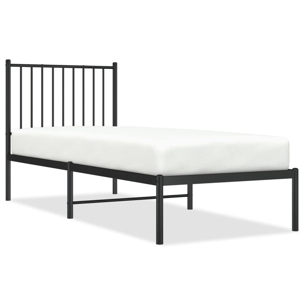 Bed frame with headboard metal black 75x190 cm