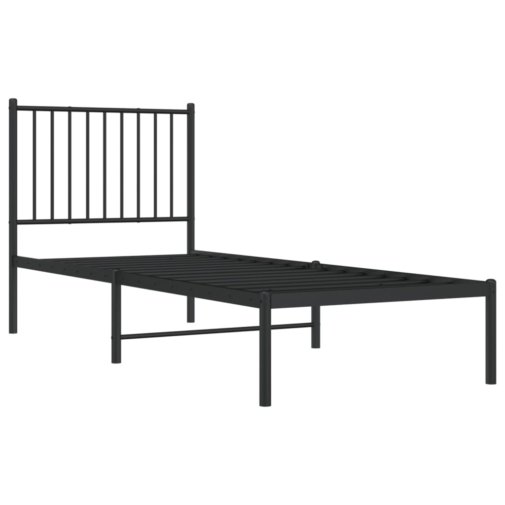 Bed frame with headboard metal black 75x190 cm