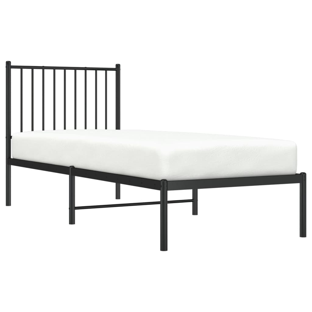 Bed frame with headboard metal black 75x190 cm