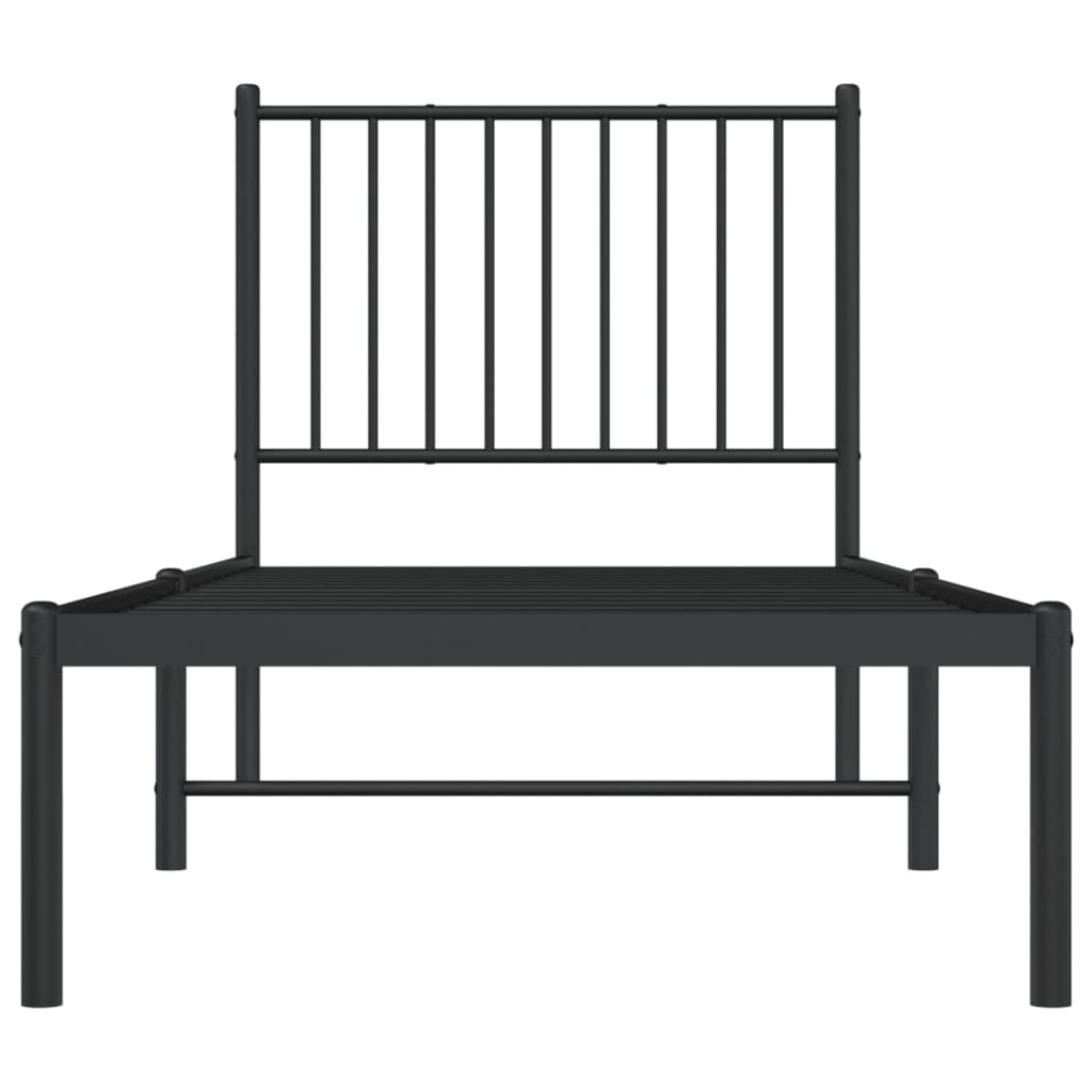 Bed frame with headboard metal black 75x190 cm