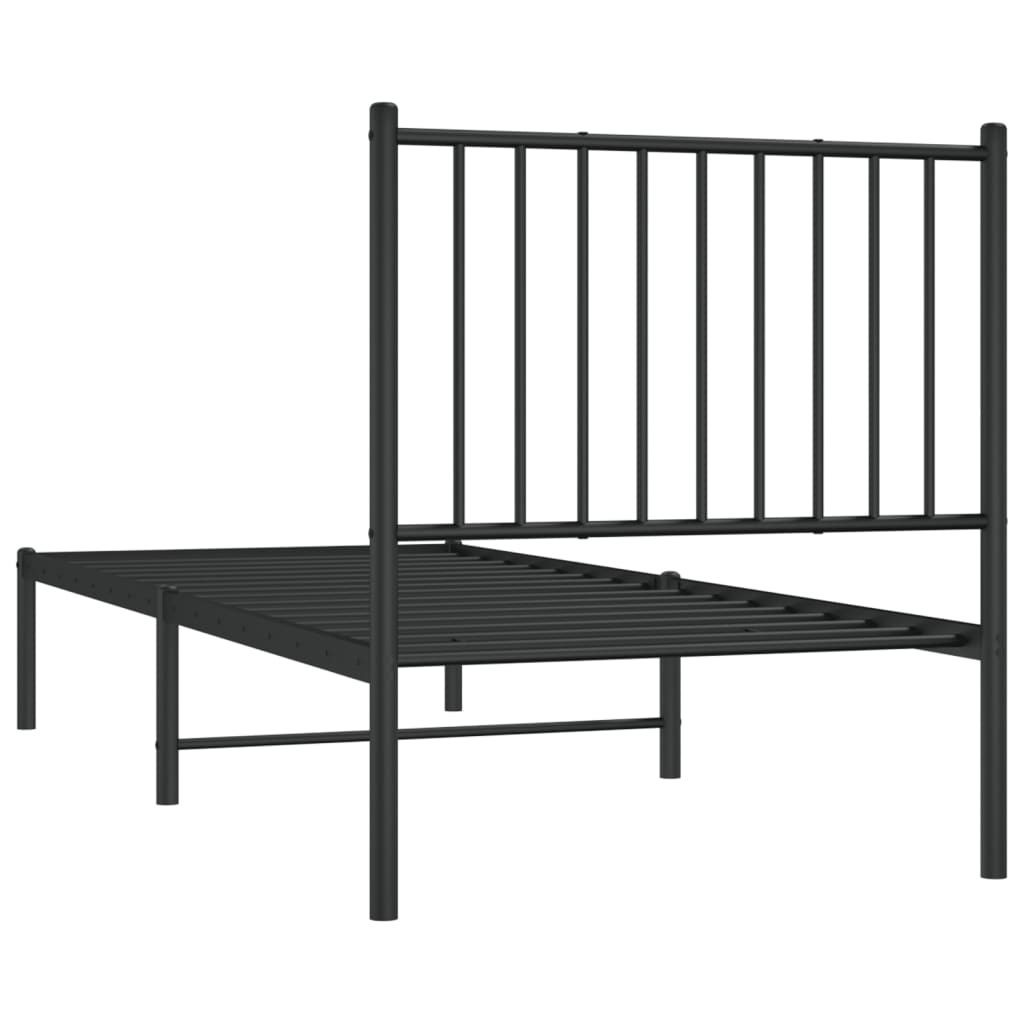 Bed frame with headboard metal black 75x190 cm