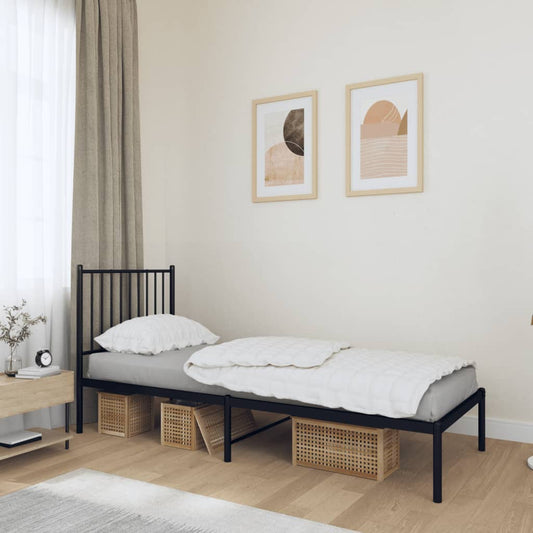 Bed frame with headboard metal black 75x190 cm