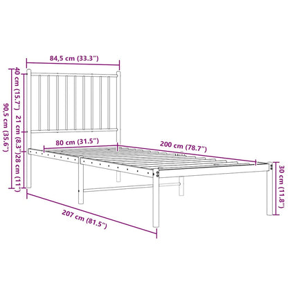 Bettgestell mit Kopfteil Metall Schwarz 80x200 cm