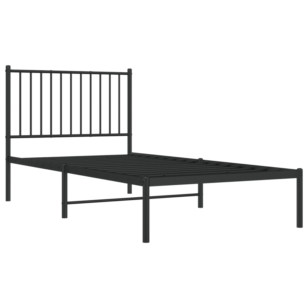 Bed frame with headboard metal black 90x190 cm