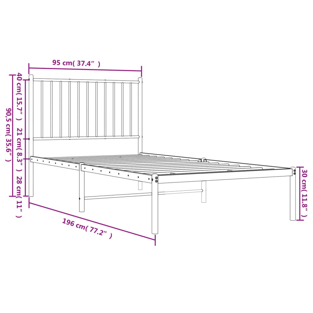 Bed frame with headboard metal black 90x190 cm