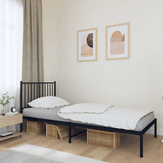 Bed frame with headboard metal black 90x190 cm